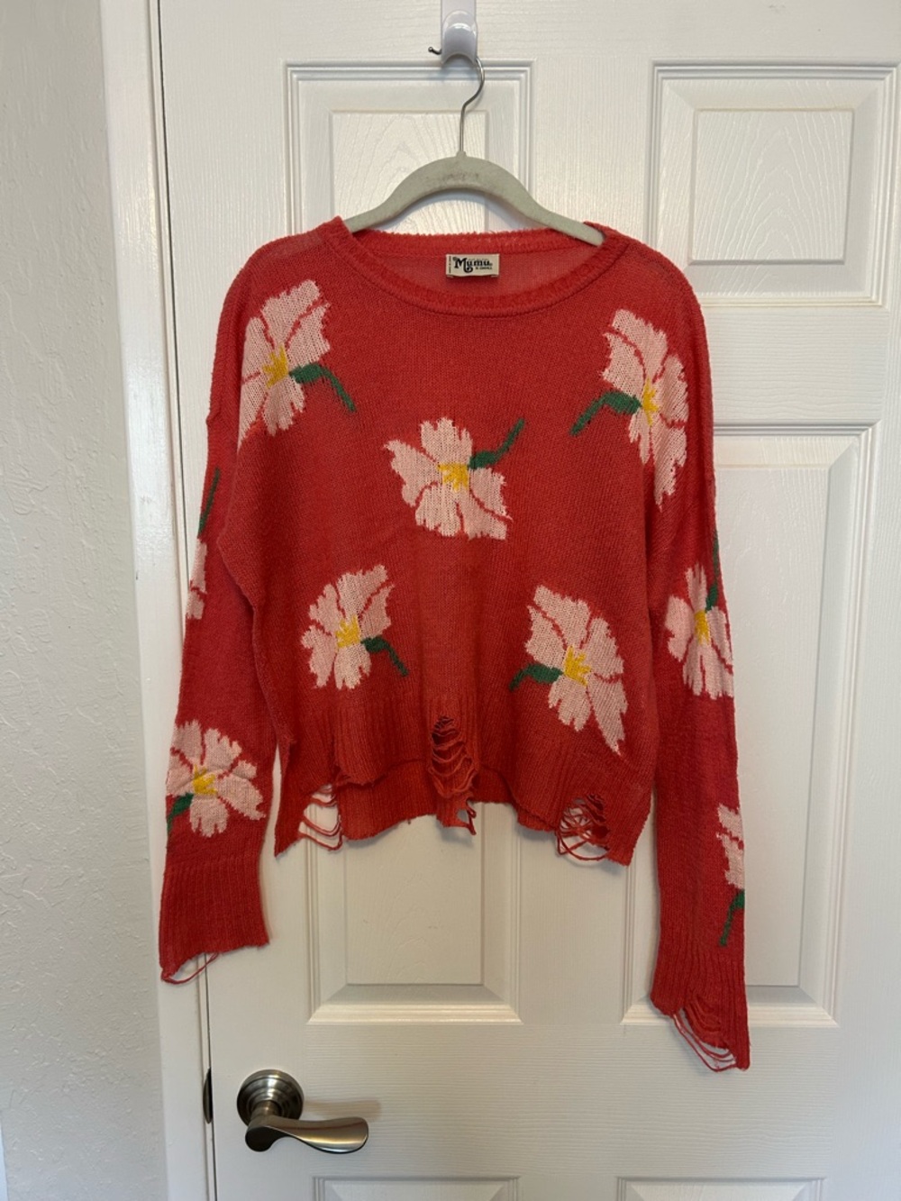 Show Me Your MuMu Coral Pink Floral Crewneck Sweater